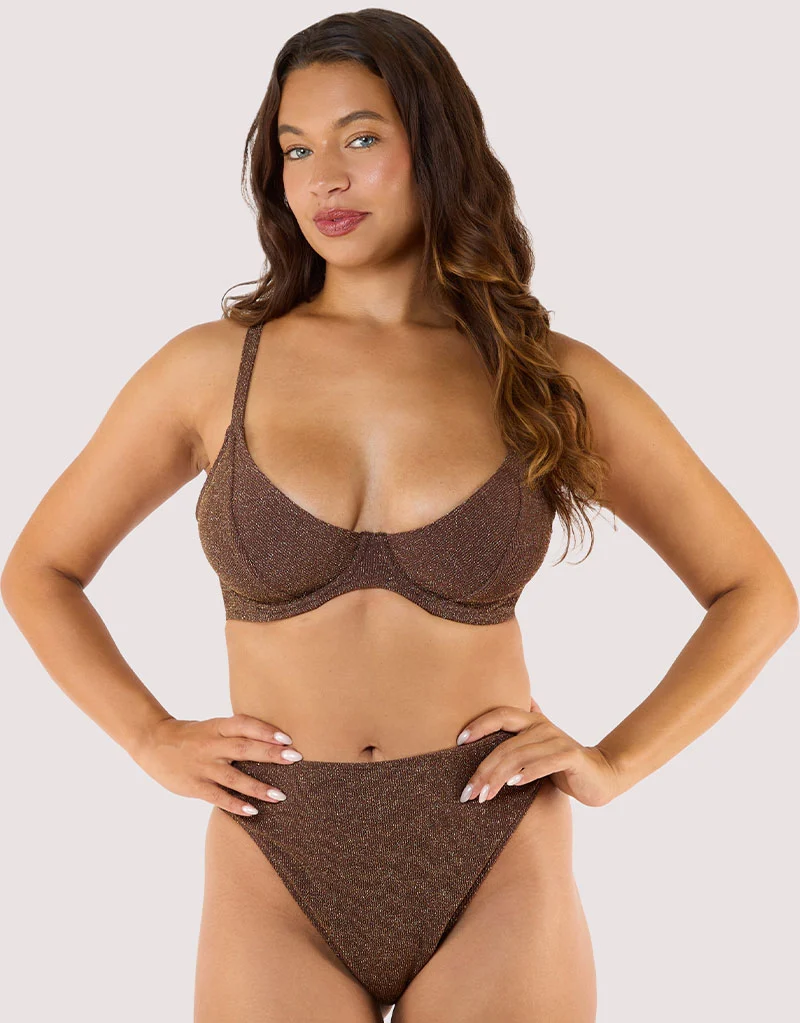 Wolf & Whistle Amber Plunge Bikini Top Bronze