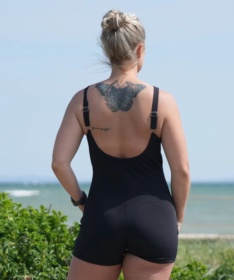 Watery Badeanzug mit Bein für Damen - Venilla - Schwarz/Blau