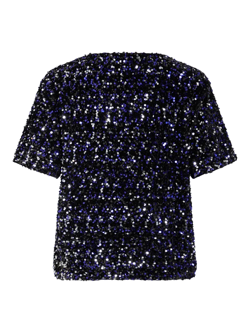 VIFAITH O-NECK S/S SEQUIN TOP