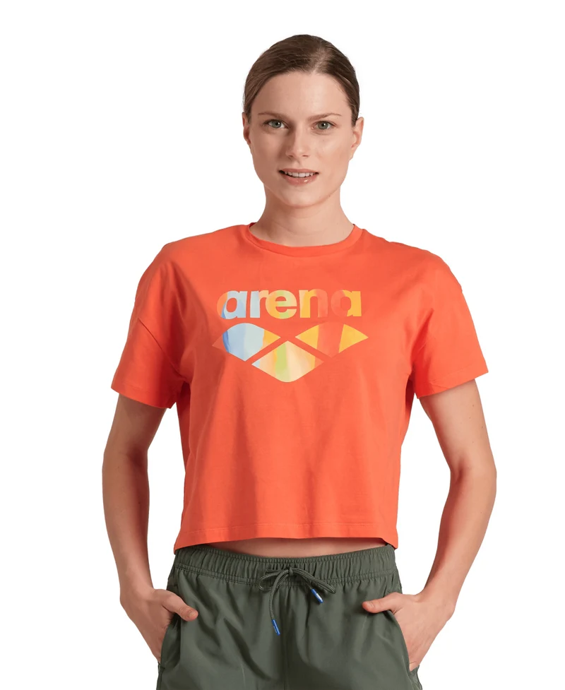 Arena Damen Printed Crop T-Shirt Calypso Coral