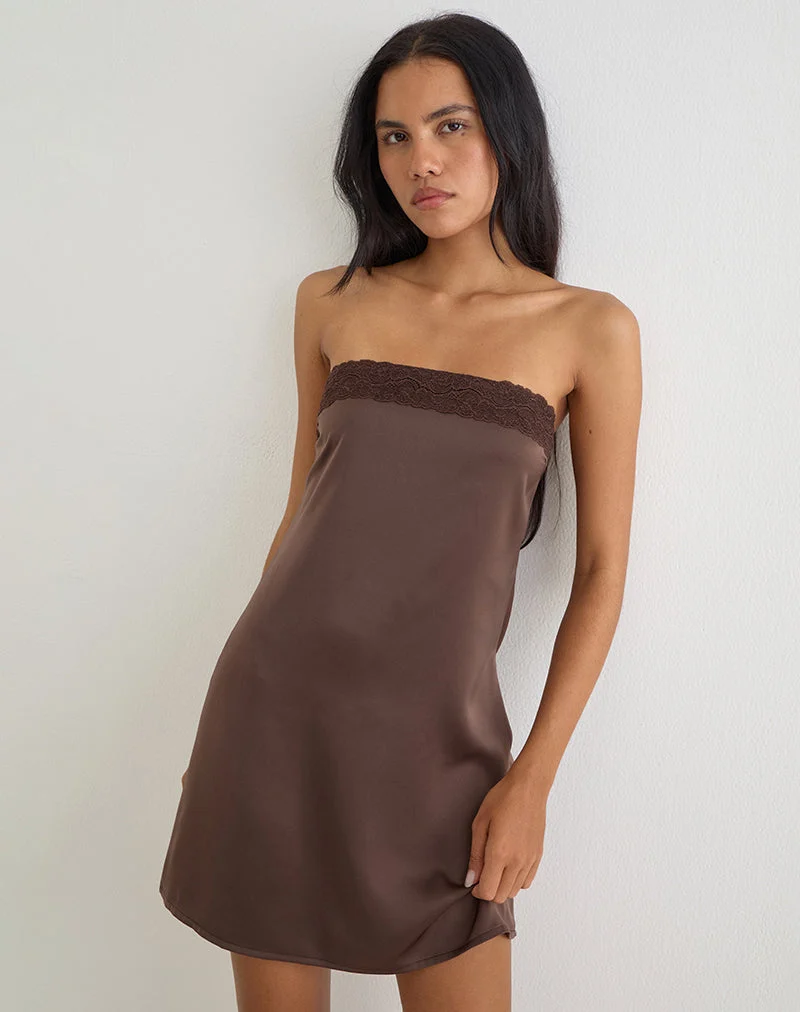 Sakya Bandeau-Minikleid aus braunem Satin