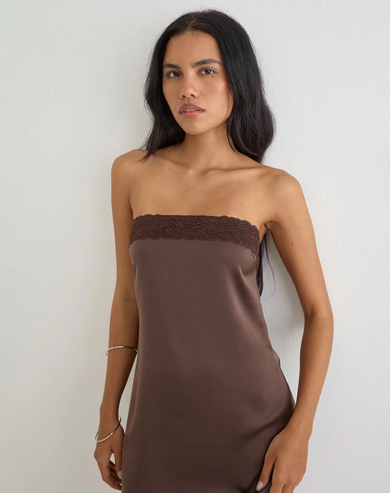 Sakya Bandeau-Minikleid aus braunem Satin