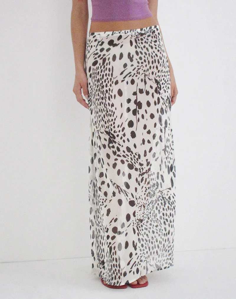 Sorena Maxi-Rock aus transparentem Stoff mit Dalmatiner-Muster in Schwarz und Elfenbein