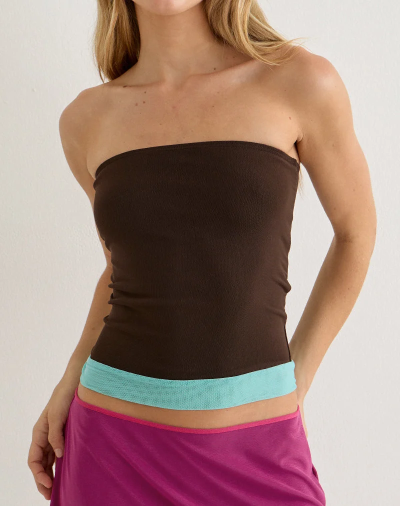 Sekali Bandeau-Top in Dunkelbraun und Blau