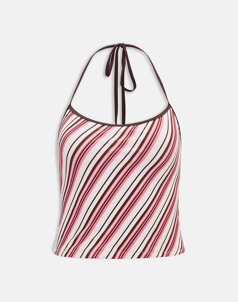 Tiara-Tankini in Braun mit rosa Zuckerstangenstreifen