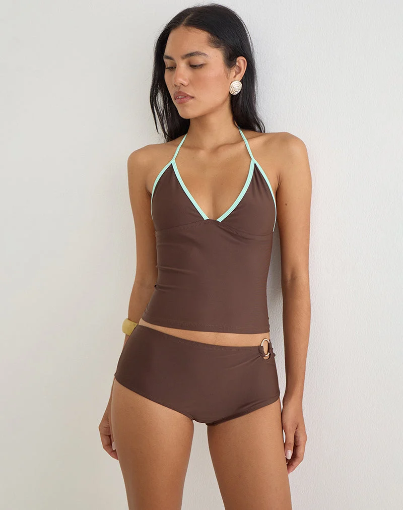 Thorin Tankini in Braun mit aquafarbenem Saum