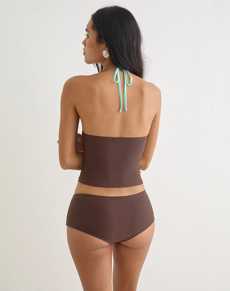 Thorin Tankini in Braun mit aquafarbenem Saum