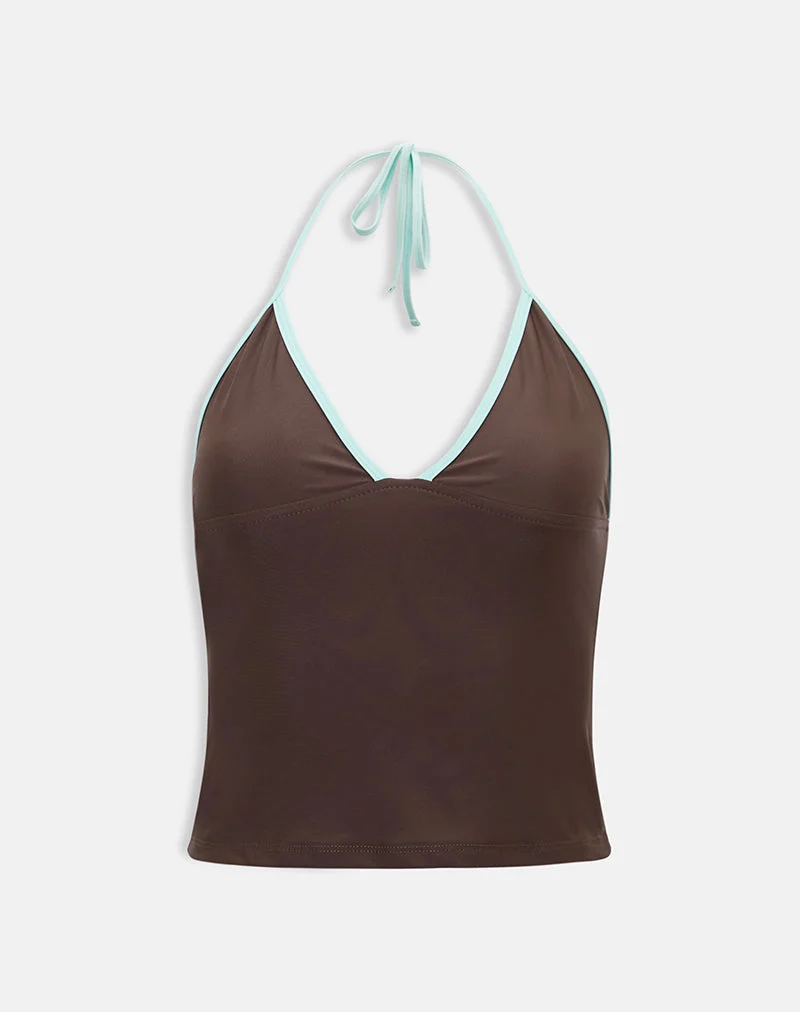 Thorin Tankini in Braun mit aquafarbenem Saum