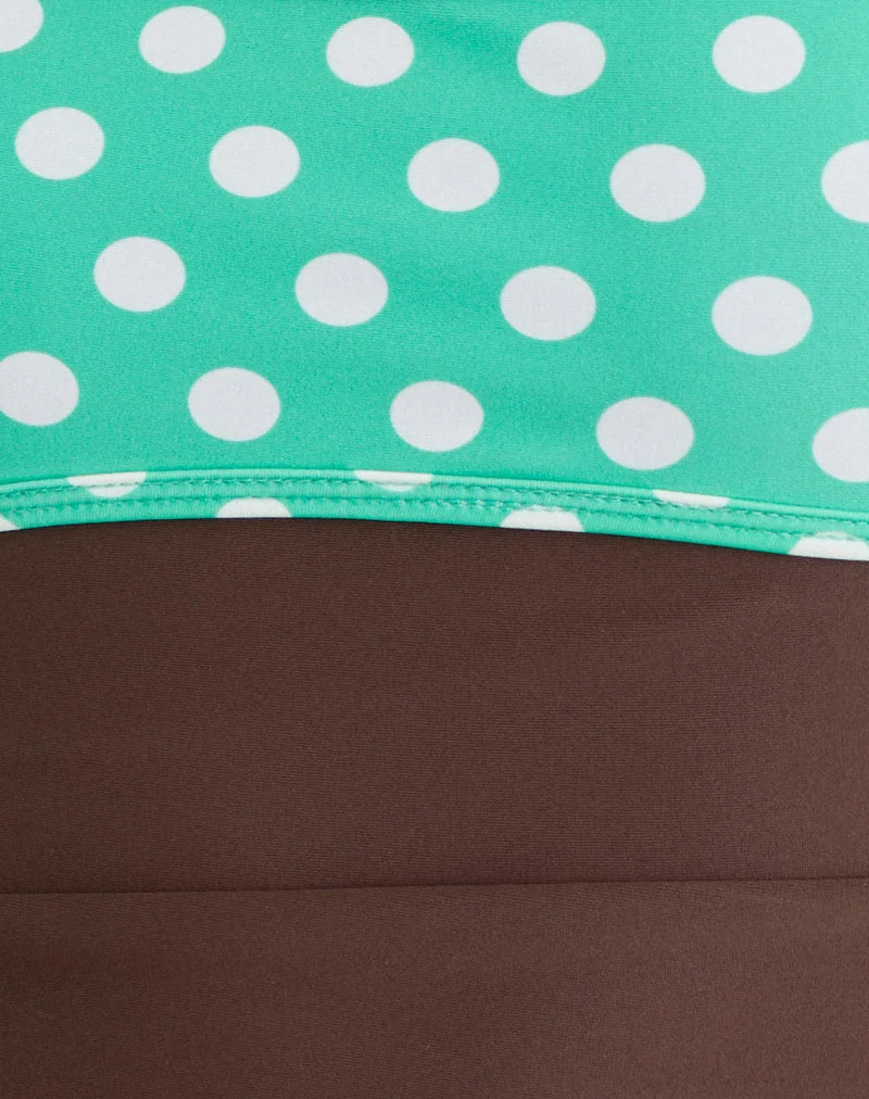 Fraba-Tankini in Braun mit mittelgroßen grünen Polka-Punkten