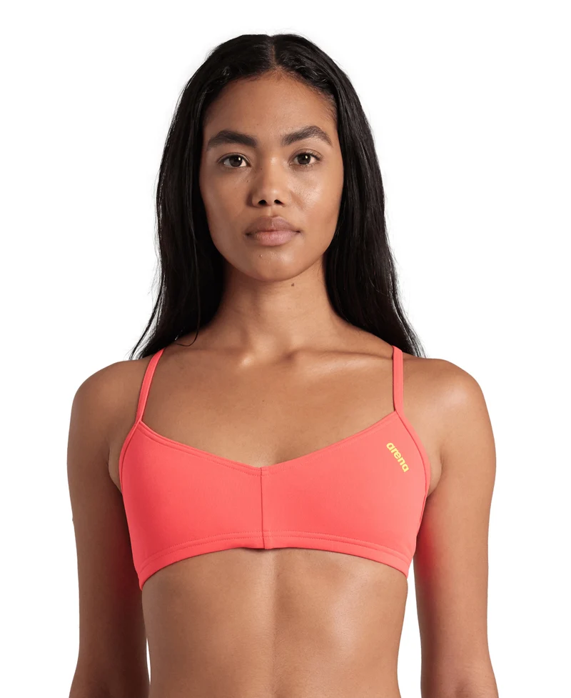 Arena Damen Bikini Oberteil Solid Bandeau Liver Fluo Red-Yellow Star