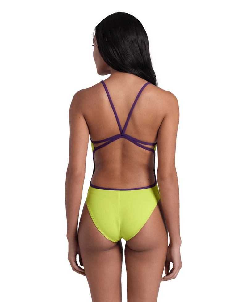 Arena Damen Sport Badeanzug Lace Back Solid soft-green/plum