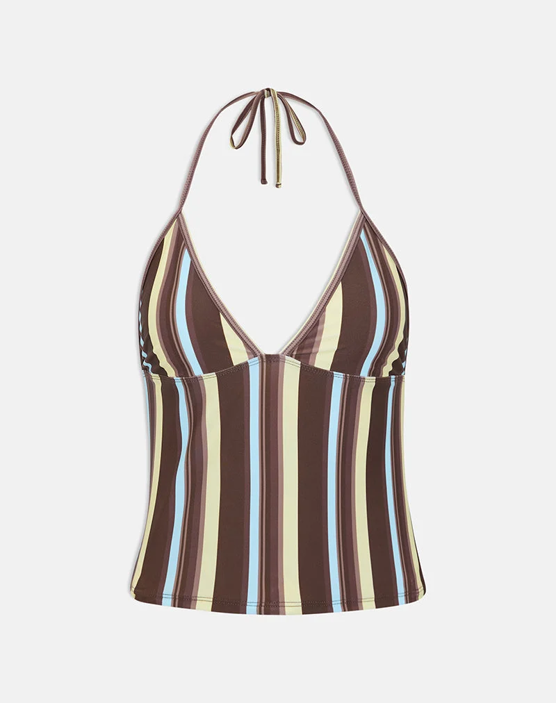 Thorin Tankini in Braun und Blau mit linearen Streifen