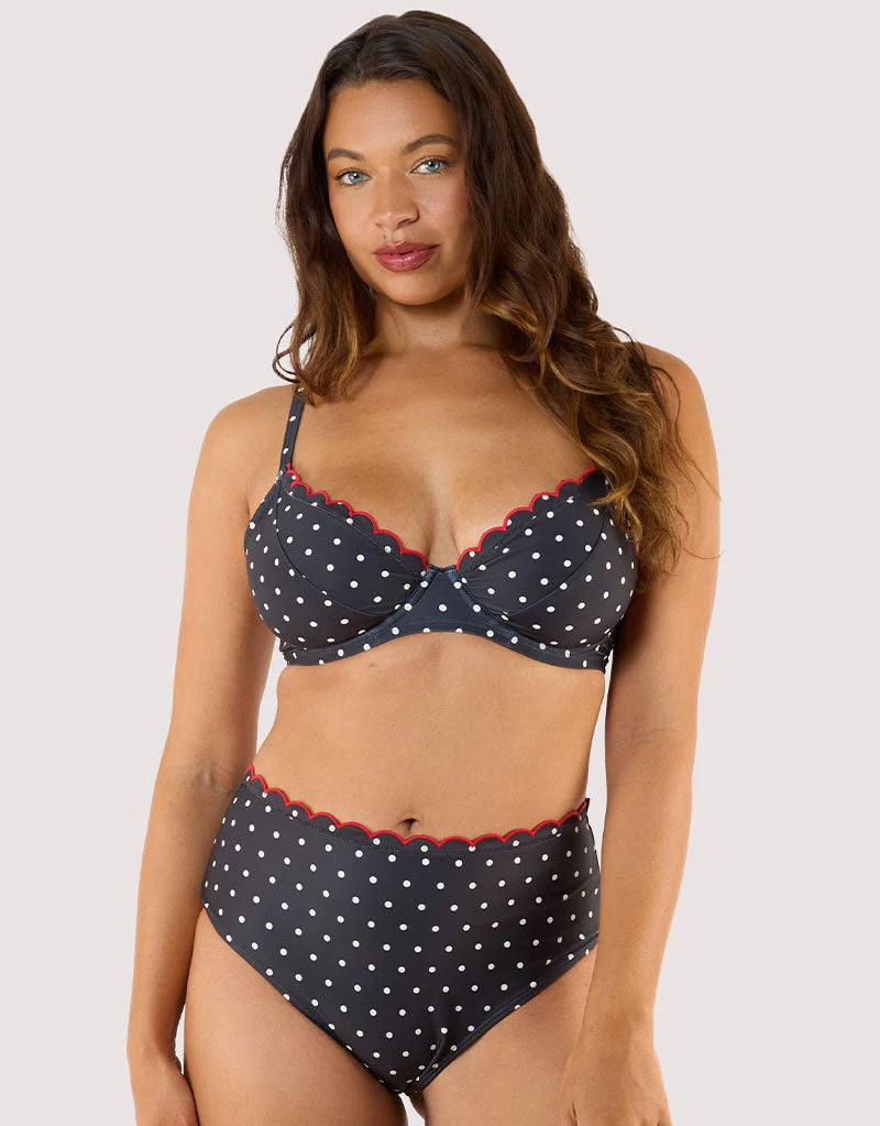 Peek & Beau Dottie Scallop Plunge Bikini Top Black/White Dot Print