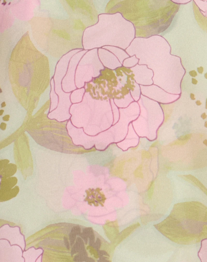 Milaya Minikleid aus Chiffon mit Rüschen und Blumenmuster in Salbeigrün