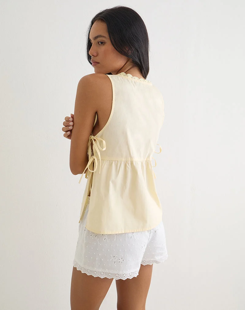 Fahwa-Bluse mit seitlichem Bindeband aus Popeline in der Farbe „Buttermilk“
