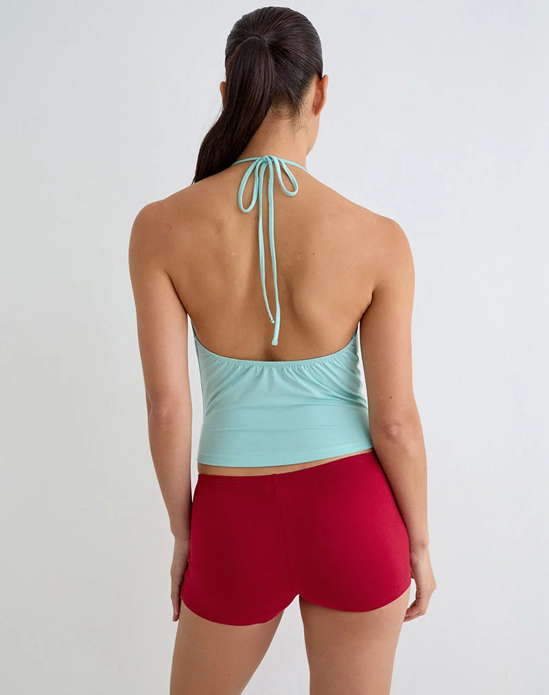 Kiri-Cowl-Top mit Lochmuster aus Rayon-Jersey in Aqua
