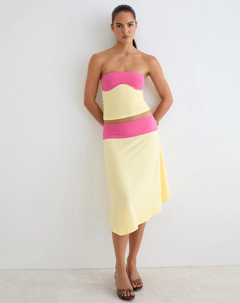 Liv-Top aus Rayon-Jersey in Zitronengelb und Dunkelrosa