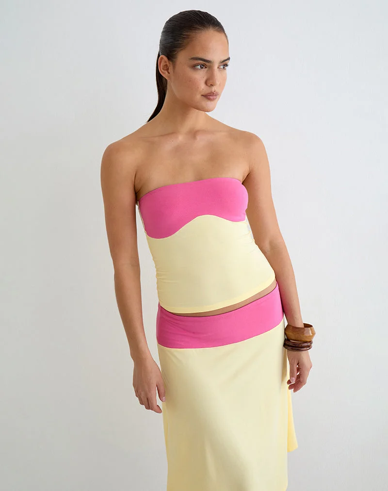 Liv-Top aus Rayon-Jersey in Zitronengelb und Dunkelrosa