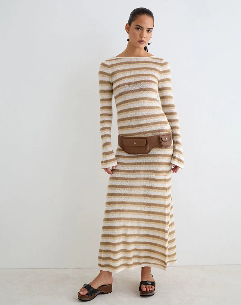 Jadie Langarm-Maxikleid aus Strick mit farblich abgestimmten Streifen