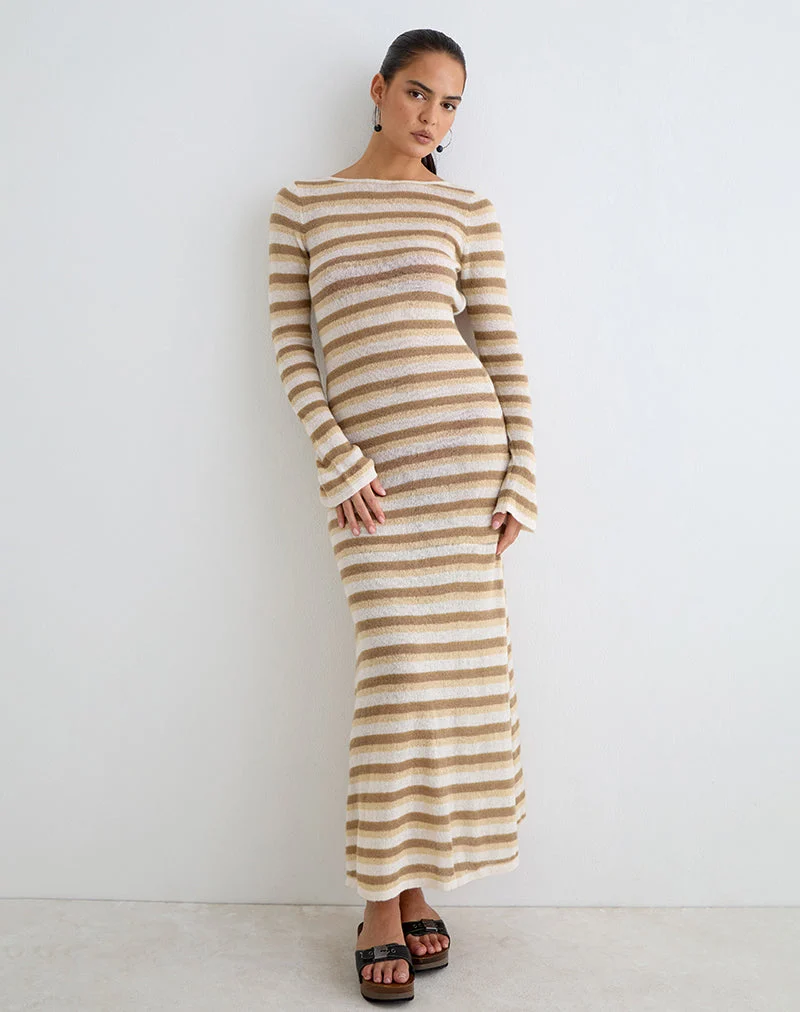 Jadie Langarm-Maxikleid aus Strick mit farblich abgestimmten Streifen