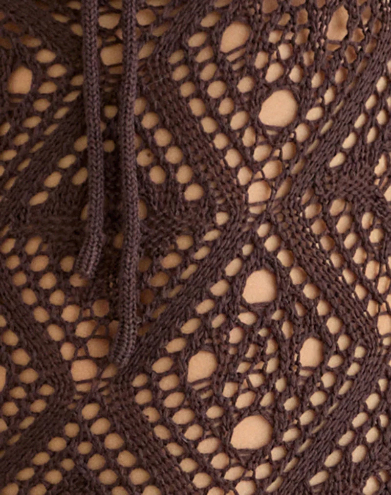 Yasiya Midi-Kleid aus offenem Häkelstoff in der Farbe „Dark Chocolate“