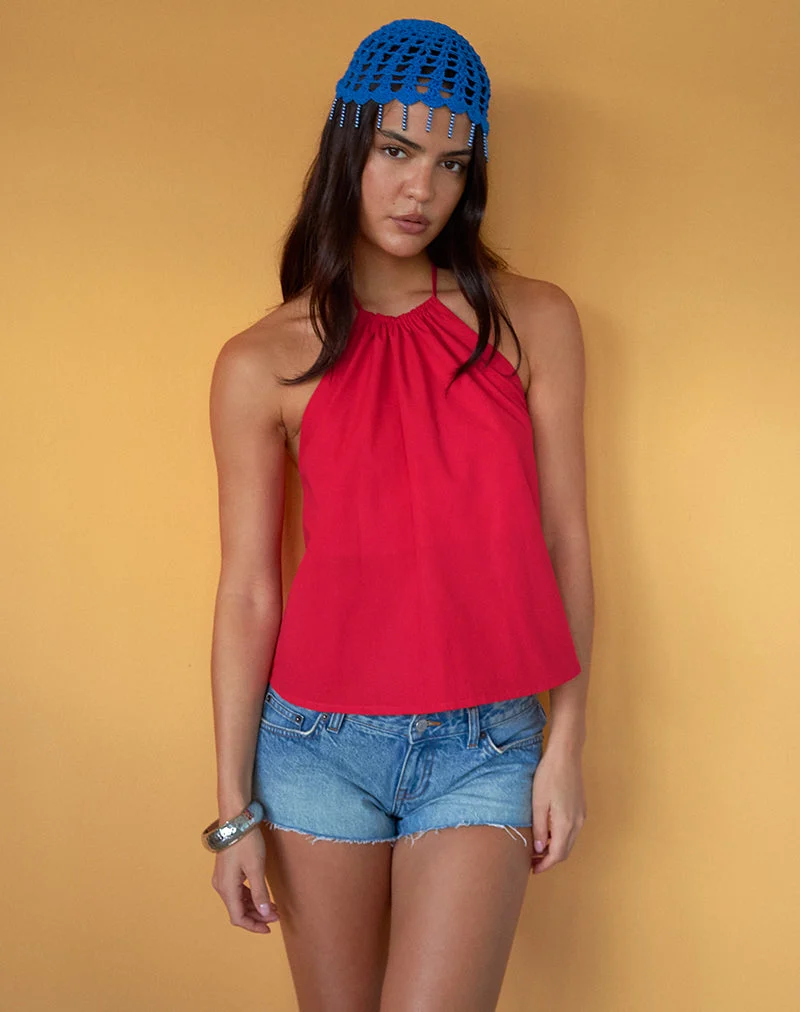 Aure-Halter-Top aus Popeline in Scharlachrot