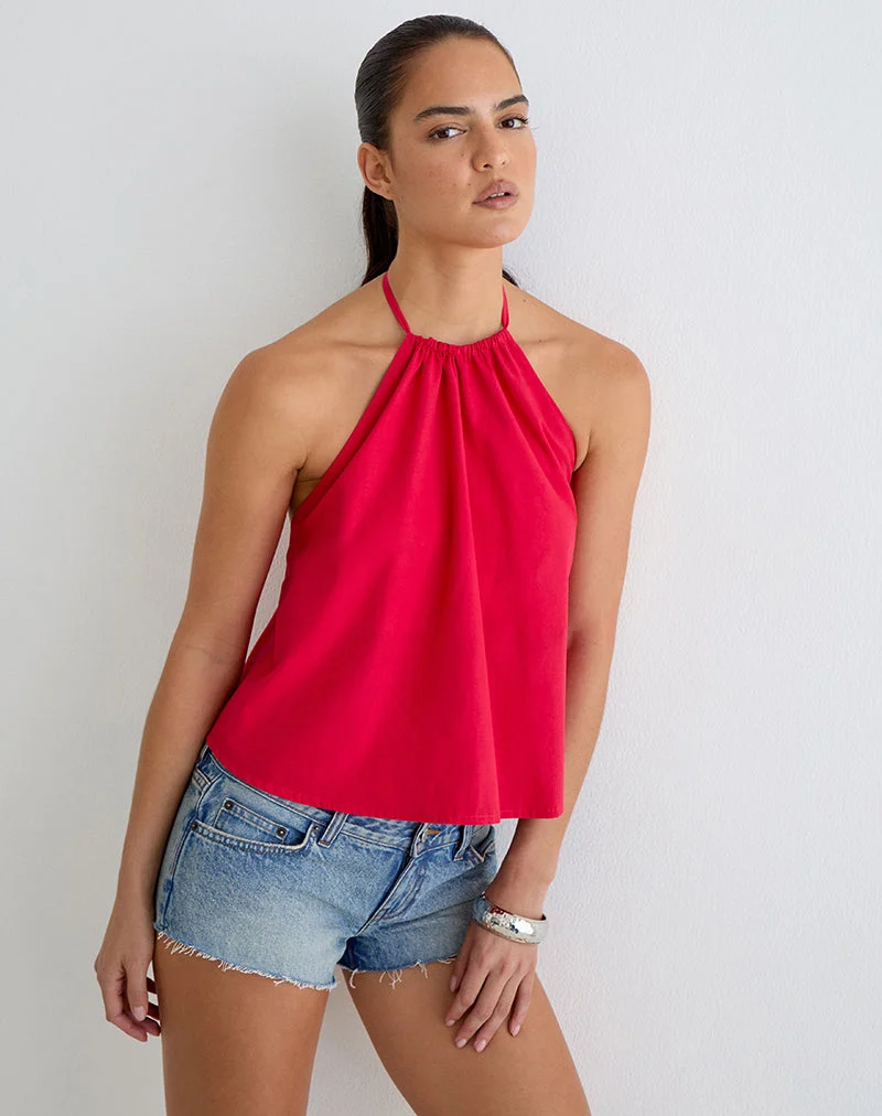 Aure-Halter-Top aus Popeline in Scharlachrot
