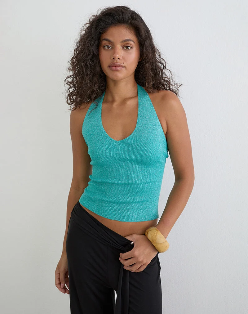 Mirelda-Trägertop in Lurex-Blau