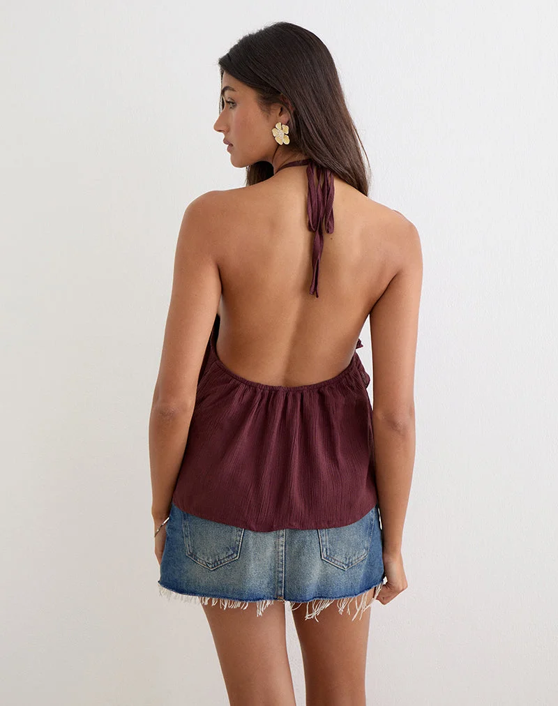 Rowdy-Trägerloses Top in Crinkle Plum