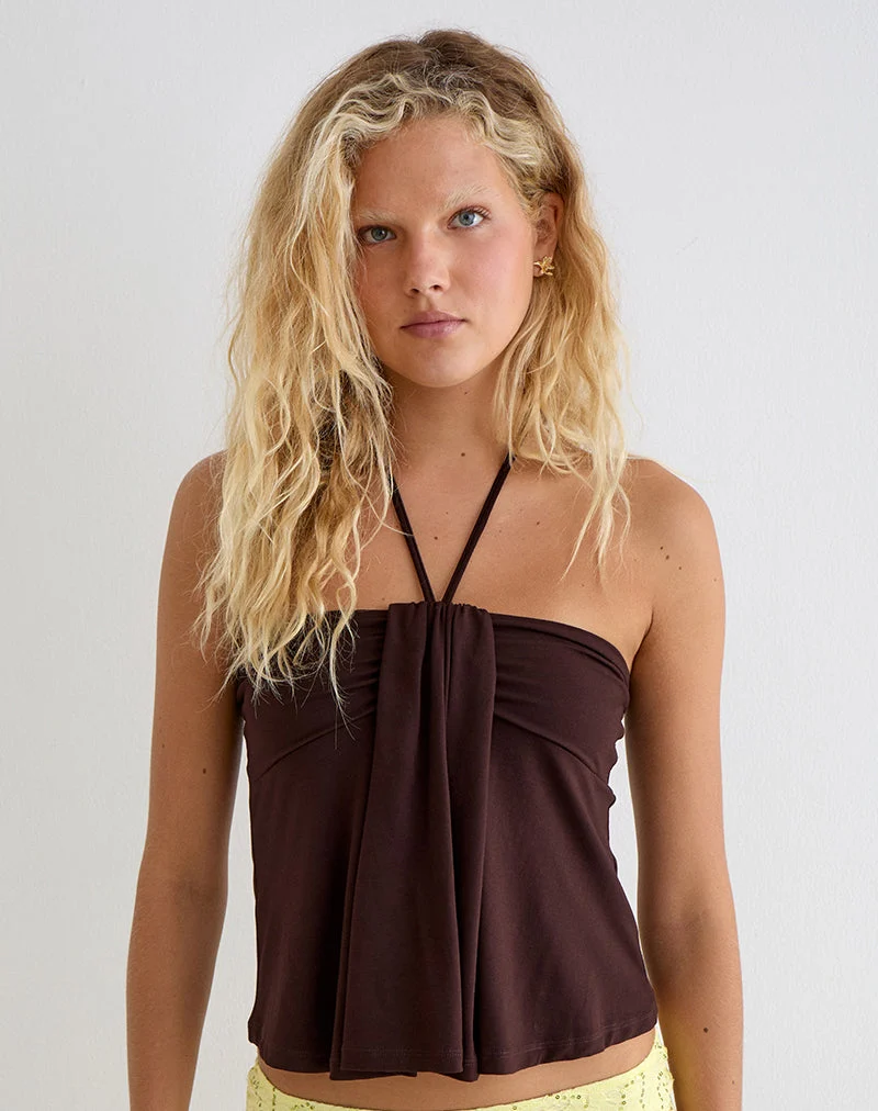 Lue-Halter-Top aus Rayon-Jersey in Schokoladenbraun