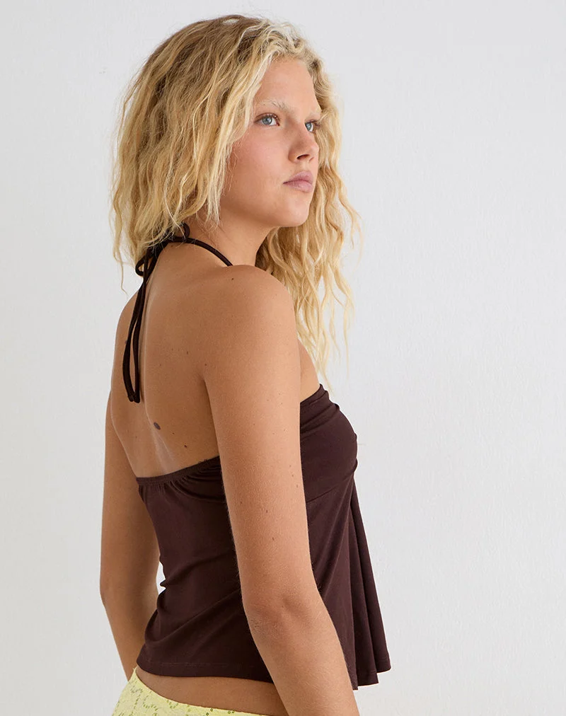 Lue-Halter-Top aus Rayon-Jersey in Schokoladenbraun