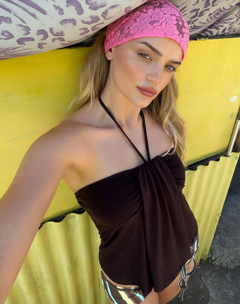 Lue-Halter-Top aus Rayon-Jersey in Schokoladenbraun