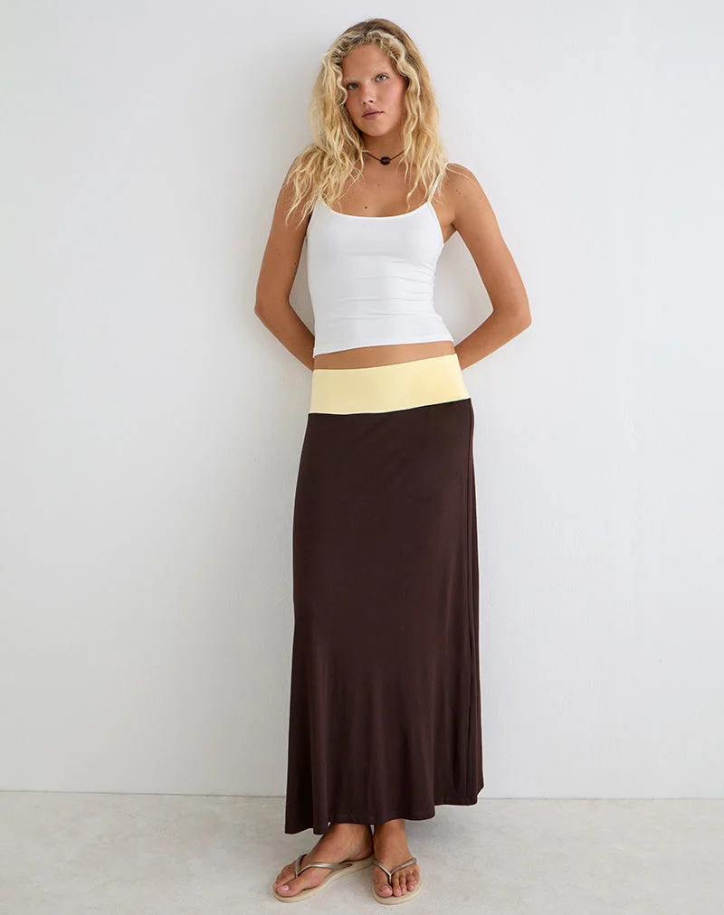 Olie Maxi-Rock aus Rayon-Jersey in den Farben „Bitter Chocolate“ und „Lemon Yellow“