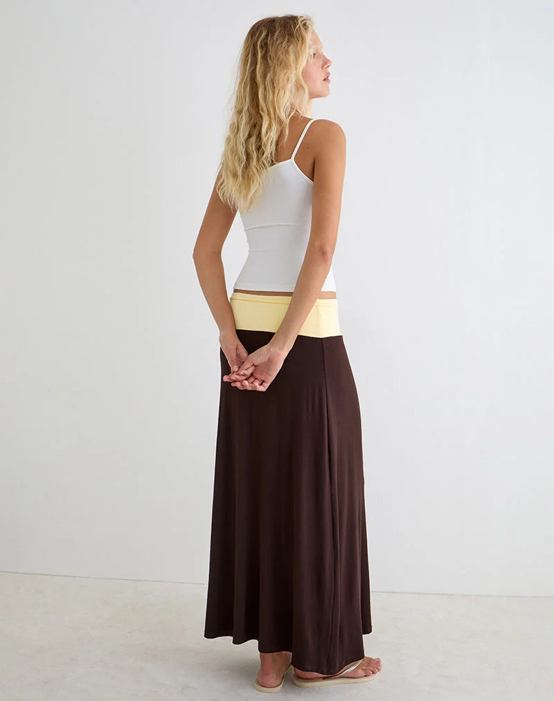 Olie Maxi-Rock aus Rayon-Jersey in den Farben „Bitter Chocolate“ und „Lemon Yellow“