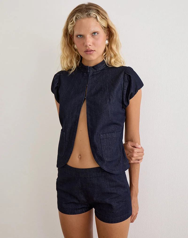 Alita Mini-Shorts aus Chambray in Indigo mit Knöpfen