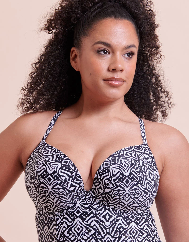 Curvy Kate Wild Horizon Padded Plunge Swimsuit Black Print