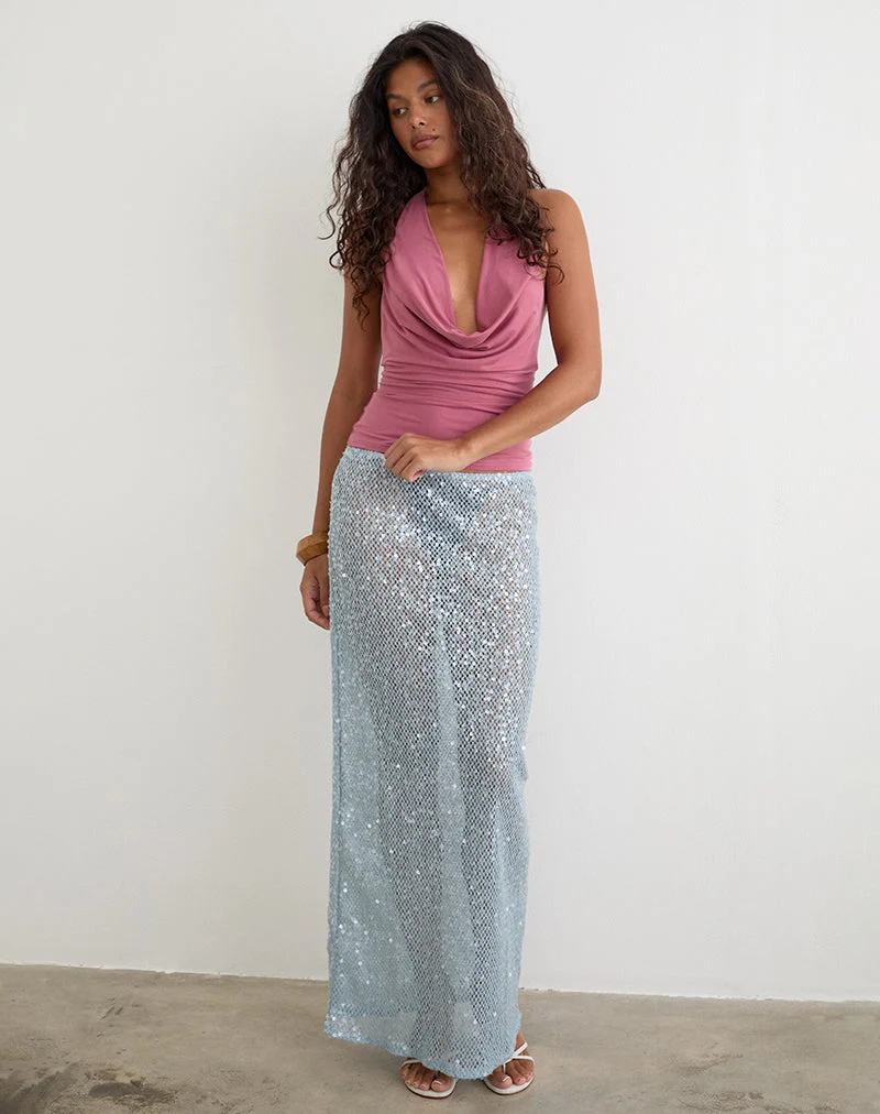 Alphia Maxi-Rock aus blauem, seafoamfarbenem Pailletten-Strick