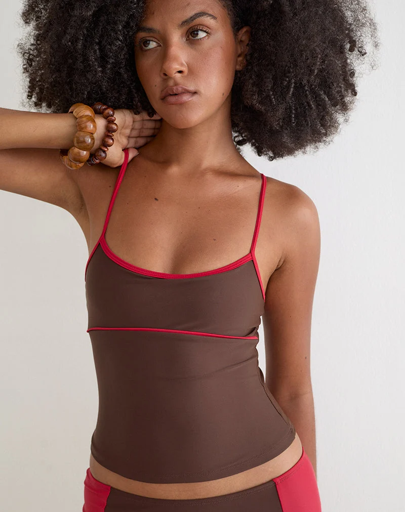 Fraba-Tankini in Braun mit roter Einfassung