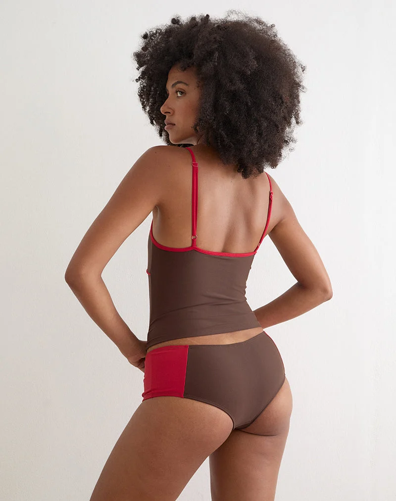 Fraba-Tankini in Braun mit roter Einfassung