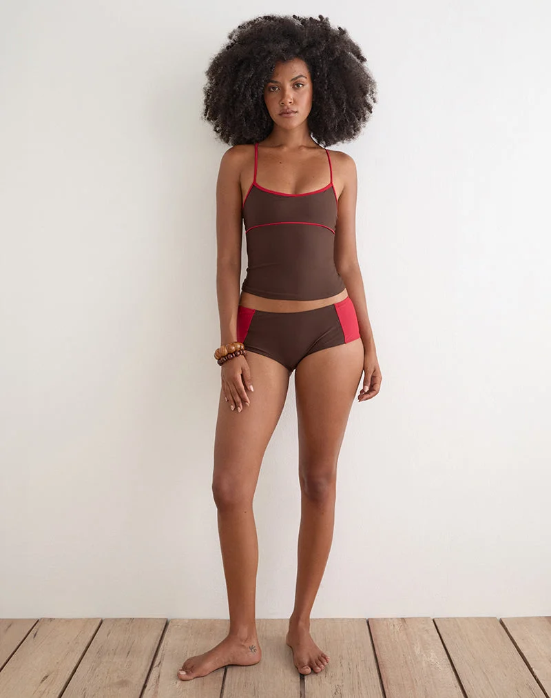 Fraba-Tankini in Braun mit roter Einfassung