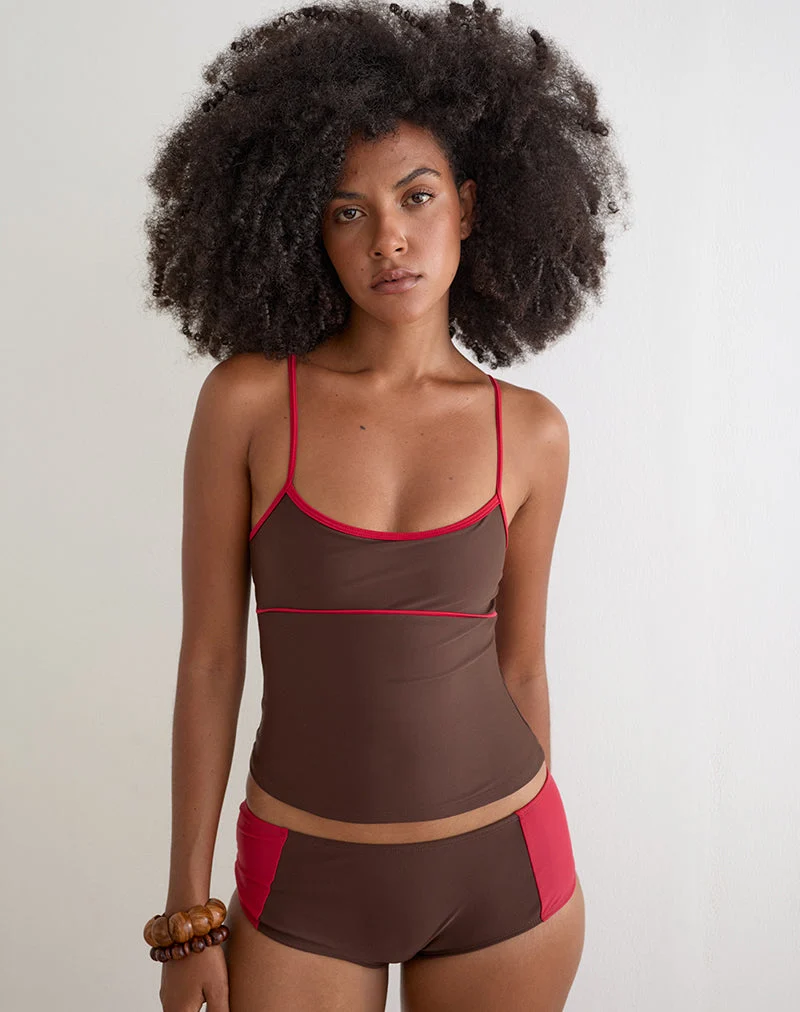 Fraba-Tankini in Braun mit roter Einfassung