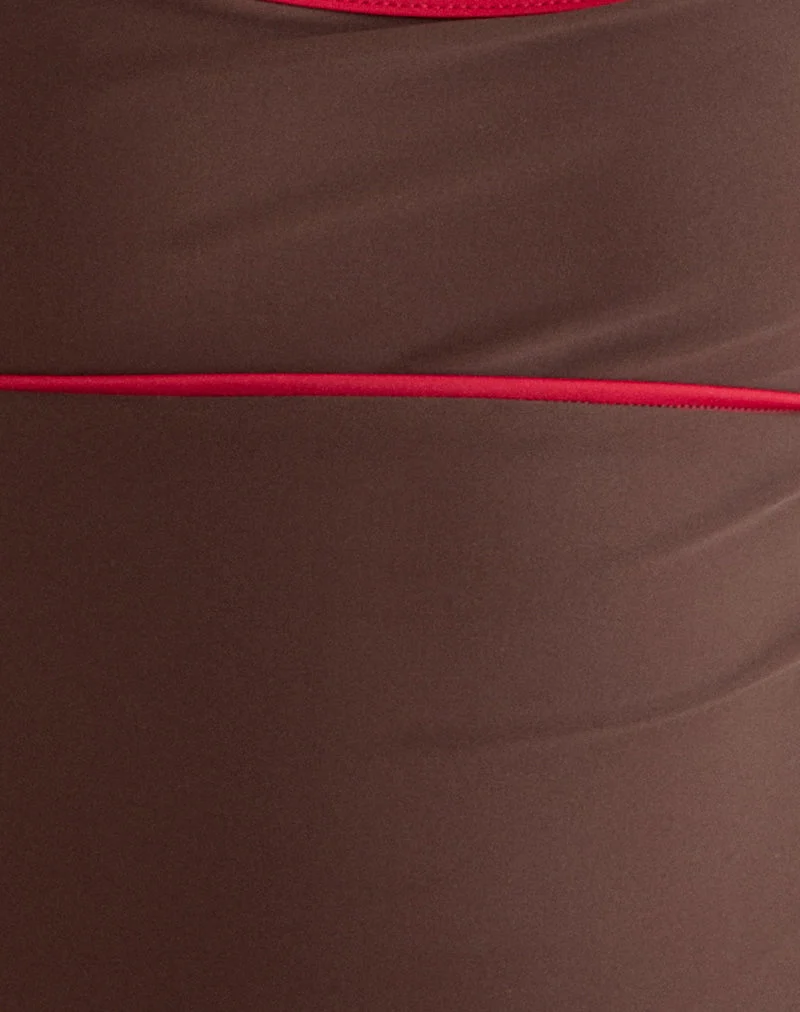 Fraba-Tankini in Braun mit roter Einfassung