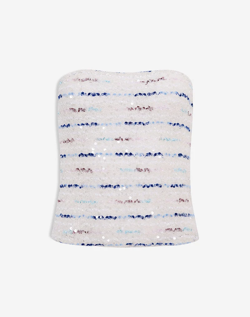 Prana Bandeau-Top aus Strick mit Pailletten, cremefarben-blau