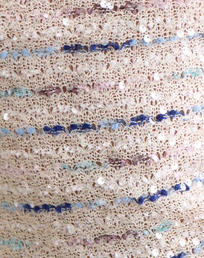 Prana Bandeau-Top aus Strick mit Pailletten, cremefarben-blau