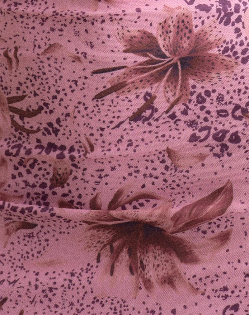 Dapila Mini-Kleid mit Neckholder-Ausschnitt aus Netzstoff, Animal-Print, Lily Mauve