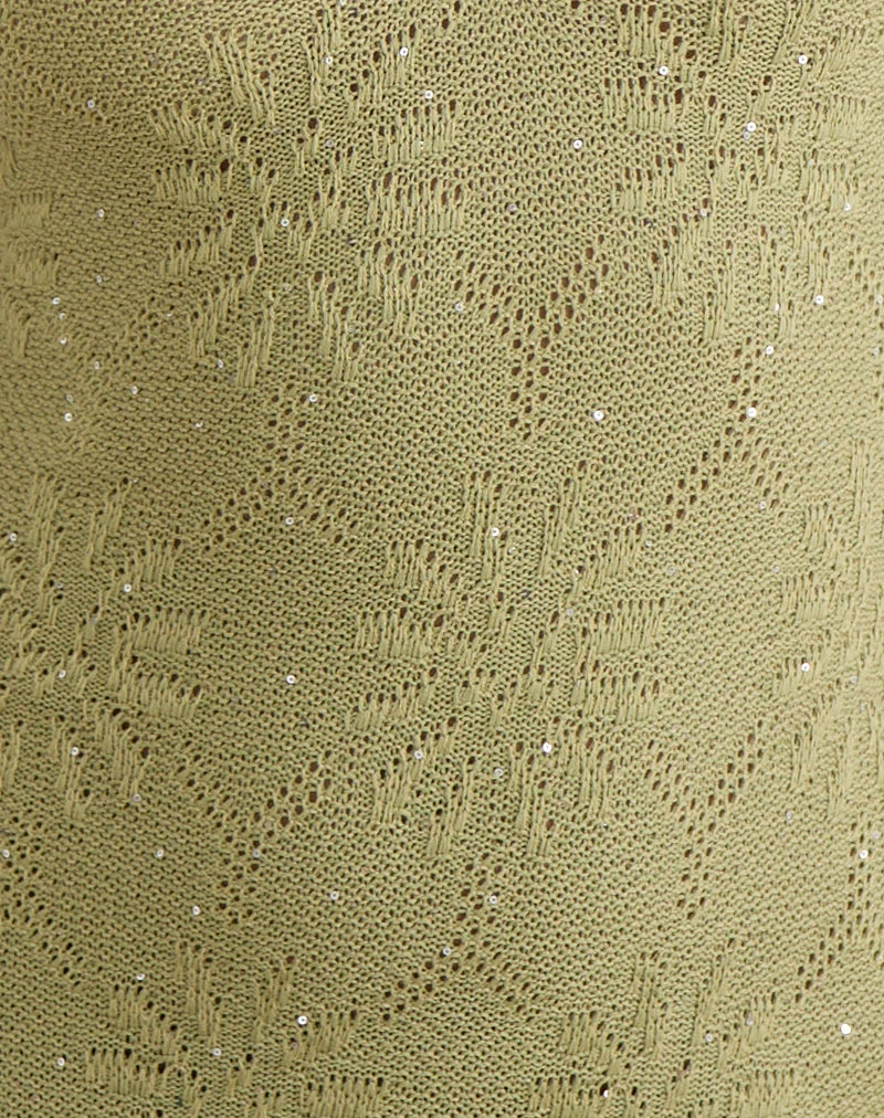 Malvara Mini-Kleid mit Neckholder-Ausschnitt aus Pailletten-Strick in Grün
