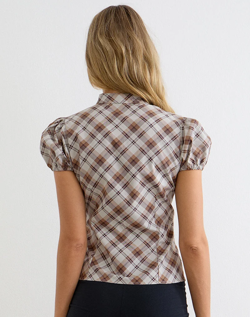 Yasuda-Bluse mit schrägem Karomuster in Braun