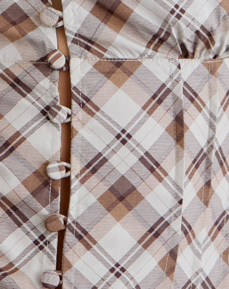 Yasuda-Bluse mit schrägem Karomuster in Braun