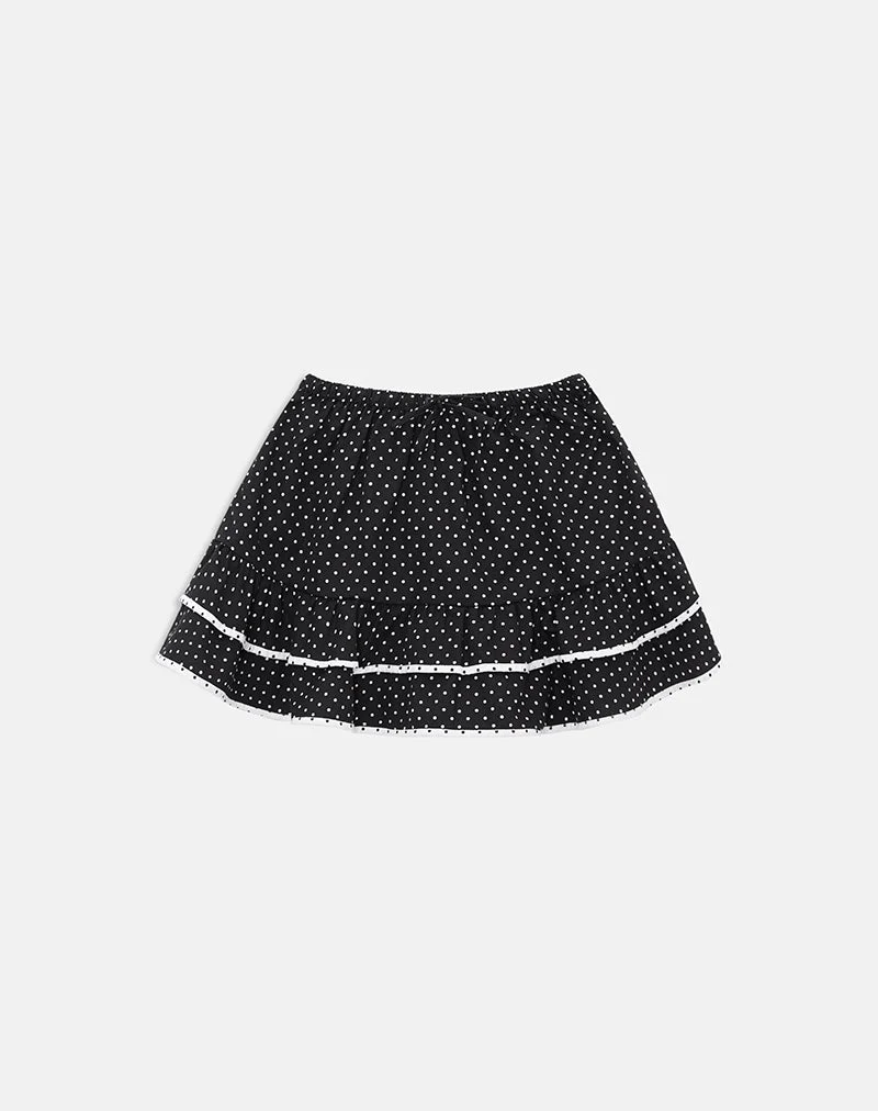 Yaisu-Minirock in Schwarz-Weiß-Kombination mit Mikro-Polka-Print