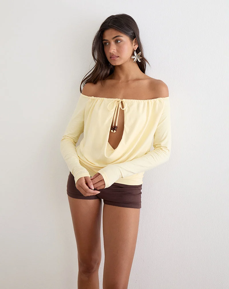Sore Langarm-Cowl-Top mit Perlen in der Farbe „Jersey Lemon“